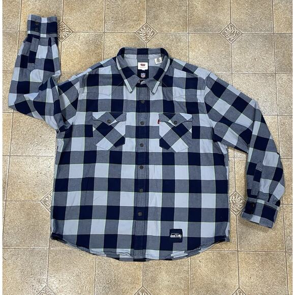 Levis-NFL Seattle Seahawks Snap Button Shirt Women’s Size XL Gray/Blue Football - Picture 3 of 16